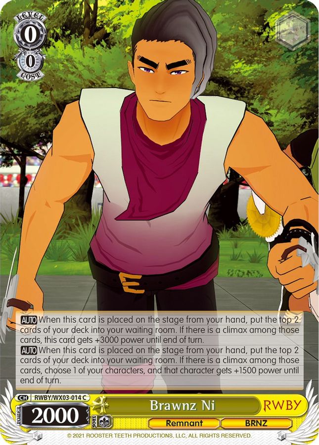 Brawnz Ni C waifu card — Weiss Schwarz