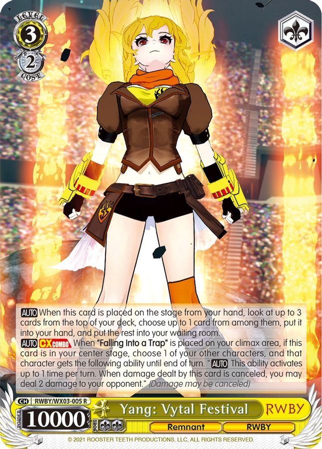 Yang: Vytal Festival R waifu card — Weiss Schwarz