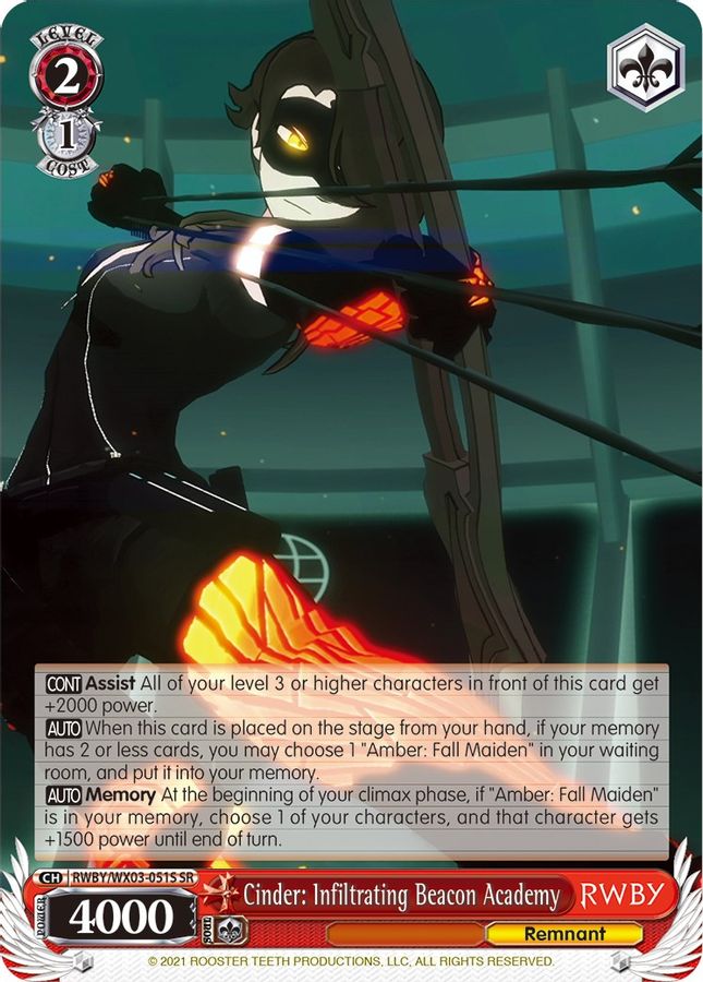 Cinder: Infiltrating Beacon Academy (SR) SR waifu card — Weiss Schwarz