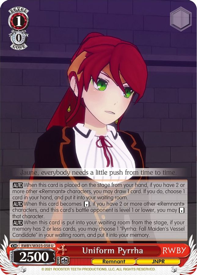 Uniform Pyrrha U waifu card — Weiss Schwarz
