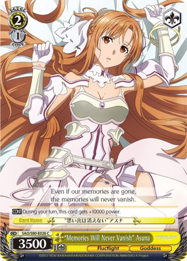 "Memories Will Never Vanish" Asuna C waifu card — Weiss Schwarz